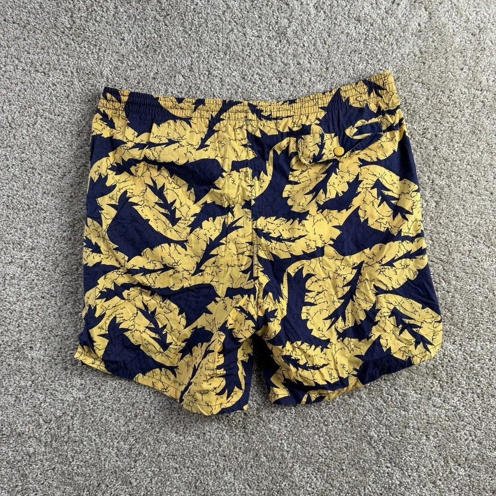 Vintage Eddie Bauer Swim Shorts Mens Medium Yellow Blue Tropical Floral Trunks